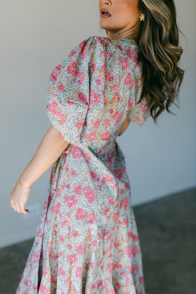 For a Moment Floral Midi Wrap Dress