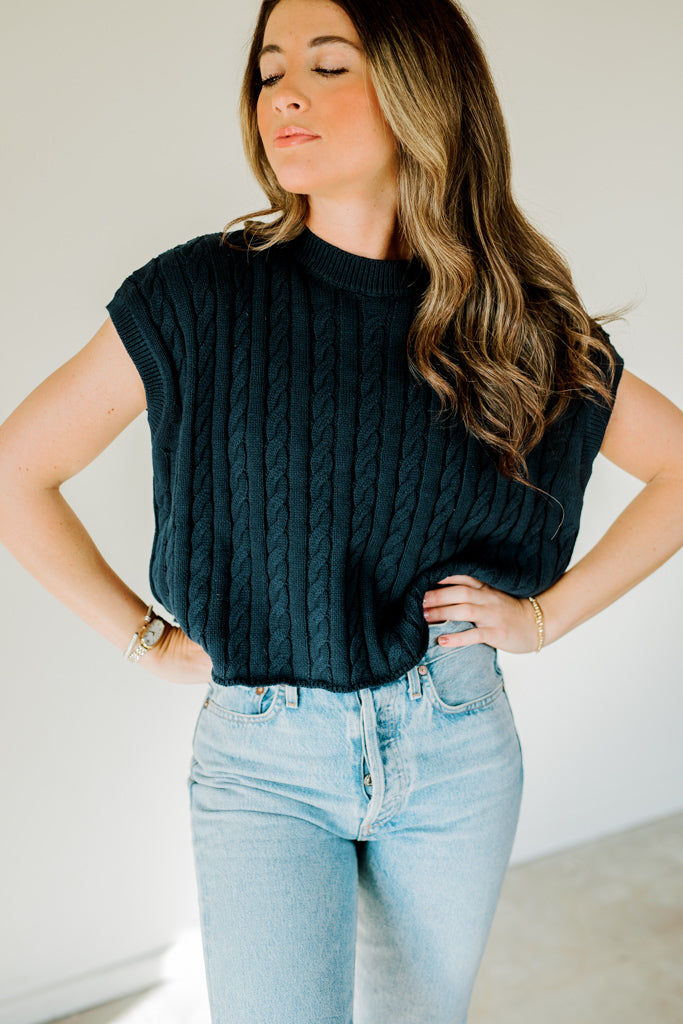 Be Mine Sleeveless Knit Cropped Sweater Top