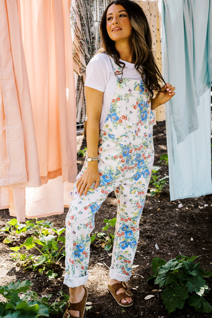 Backyard Paradise Floral Printed Overalls