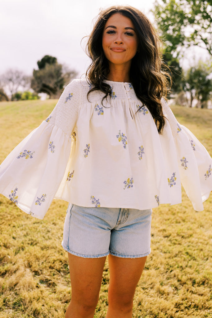 Wild Lavender Flora Embroidered Blouse