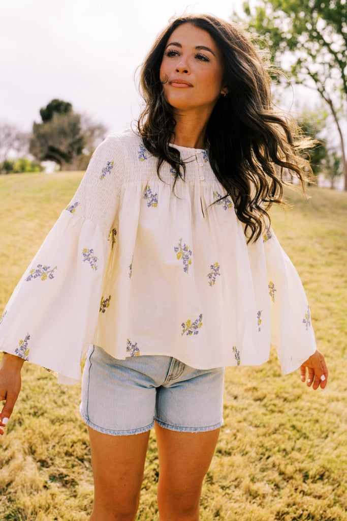 Wild Lavender Flora Embroidered Blouse
