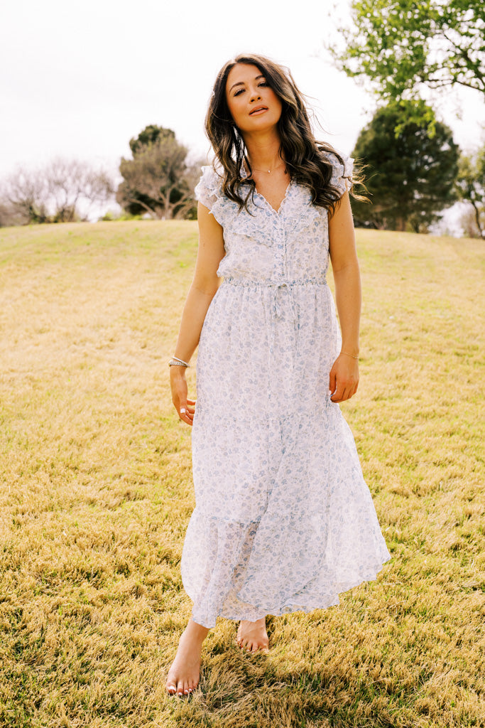 Whimsy Meadows French Blue Maxi Dress