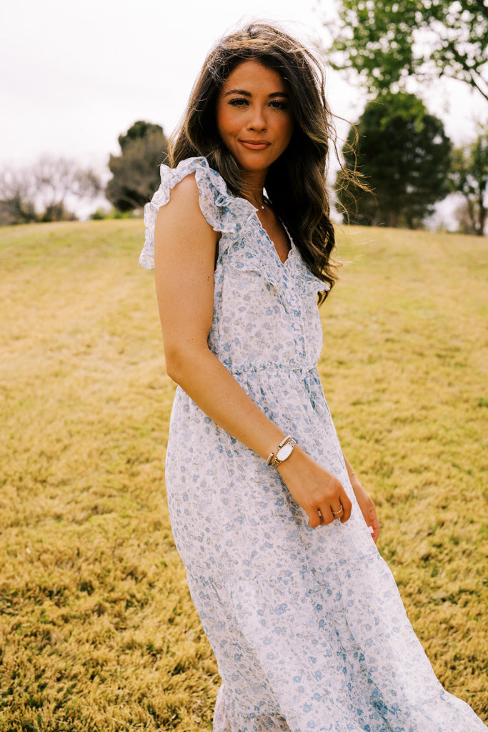 Whimsy Meadows French Blue Maxi Dress