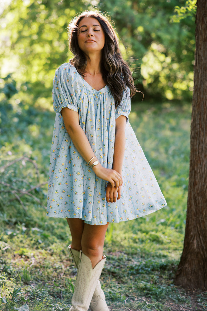 Wildflower Whimsy Floral Button-Down Mini Dress